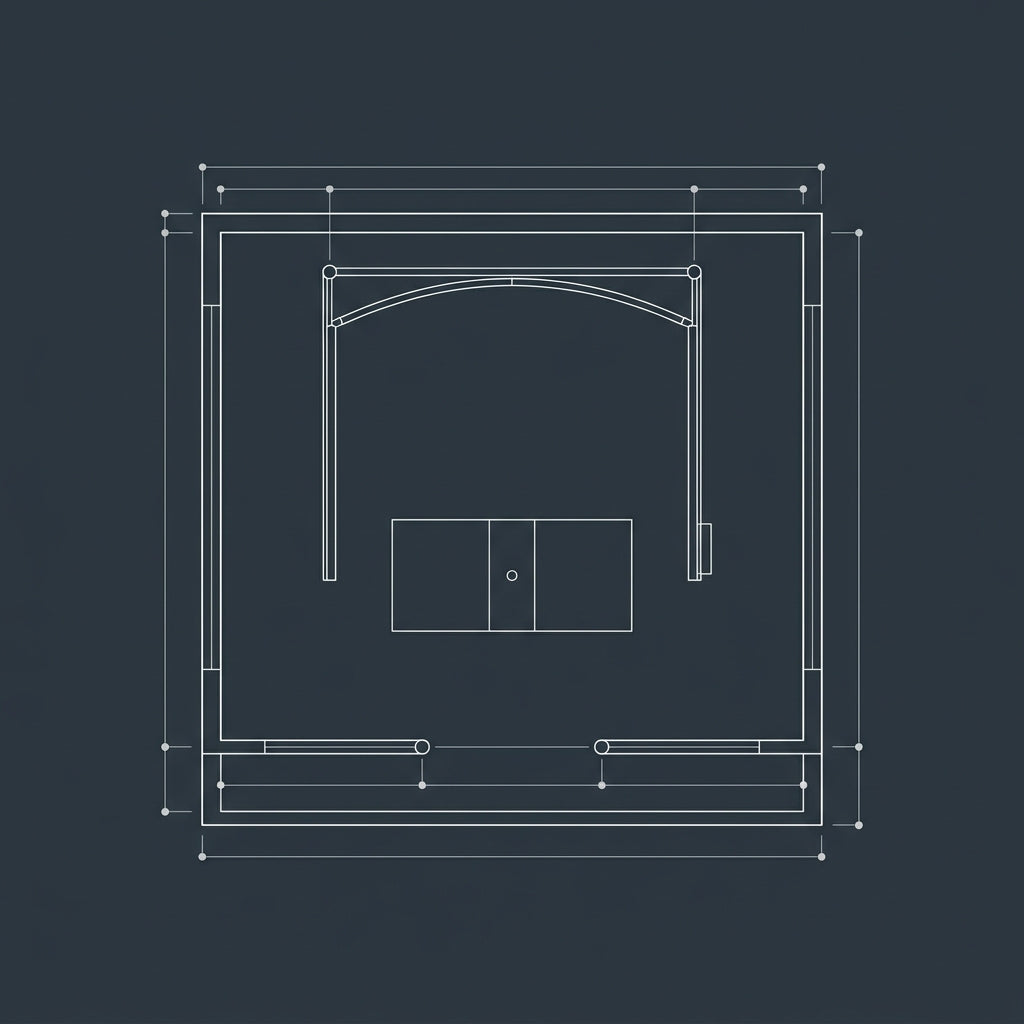 A technical architectural blueprint representing custom room dimensions for a Precision Indoor Golf simulator installation.